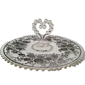 Vintage Tidbit Tray Sterling Silver Floral Overlay 12 in Diameter Heart Handle
